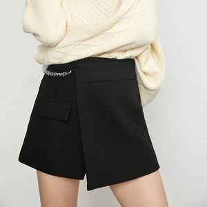 J.ING thistyn black flap pocket shorts asymmetrical skort with chain size small
